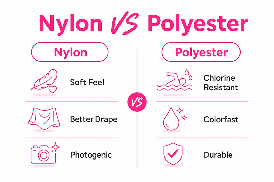Infographic comparing nylon and polyester bikini fabrics