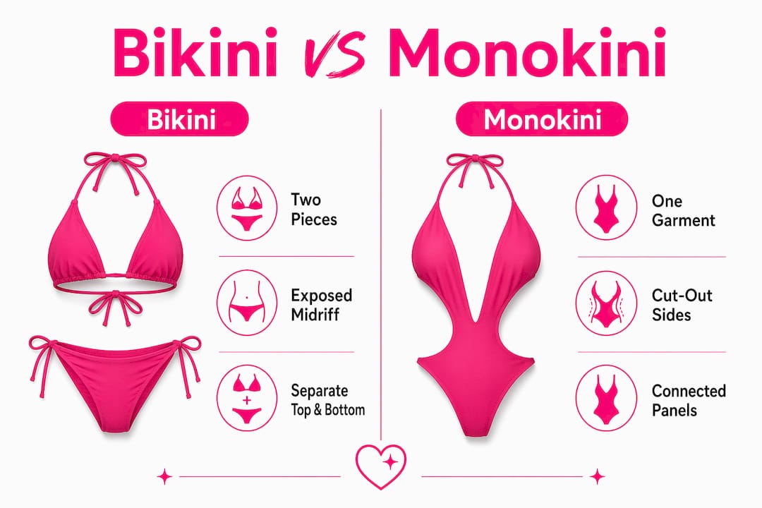 Infographic comparing bikini and monokini features