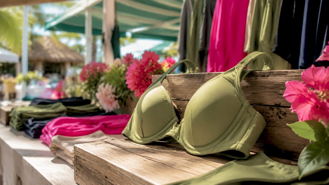 Close-up of structured balconette swimwear top on mannequin