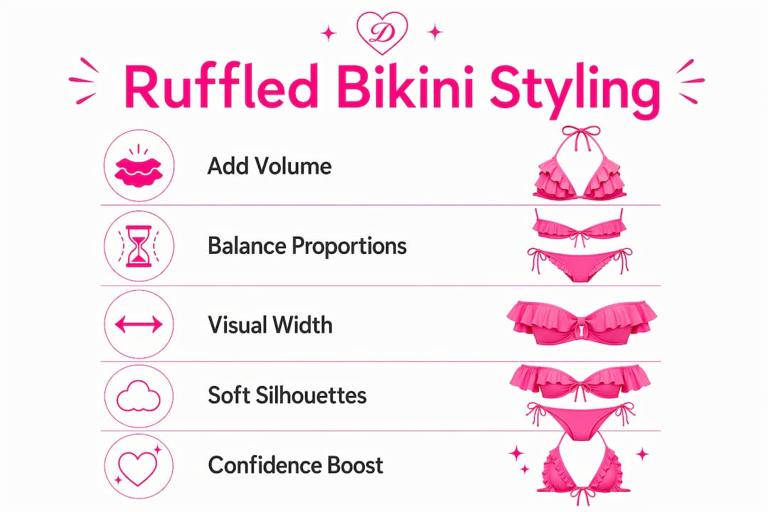 Infographic on how ruffled bikini bottoms flatter bodies