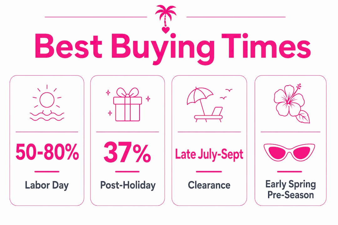 Infographic showing best swimwear buying times with discounts