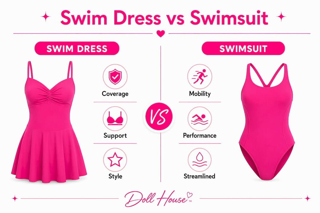 Infographic comparing swim dress and swimsuit features