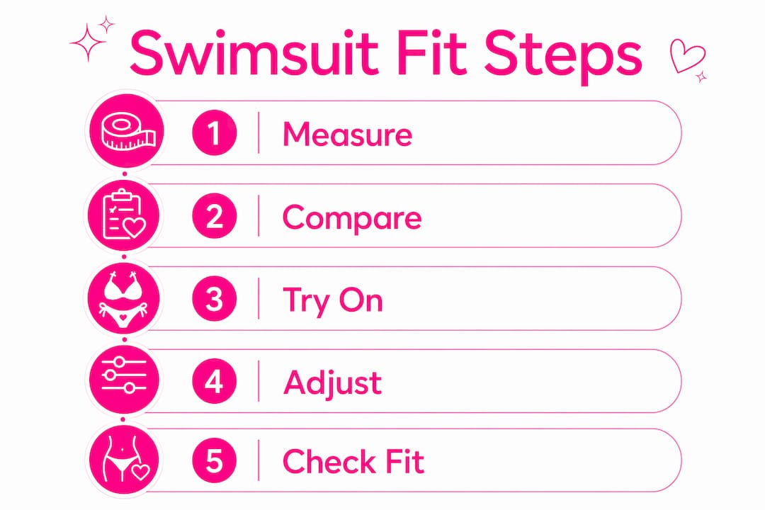 Infographic illustrating key swimsuit fitting steps