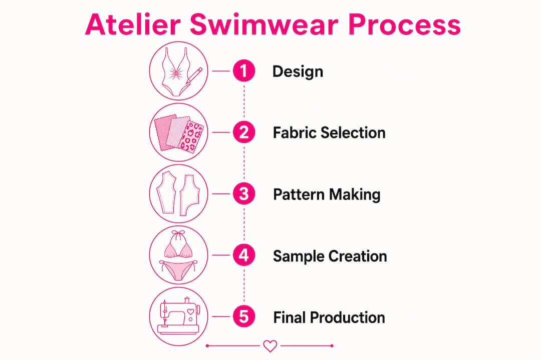 Infographic illustrating swimwear atelier production steps