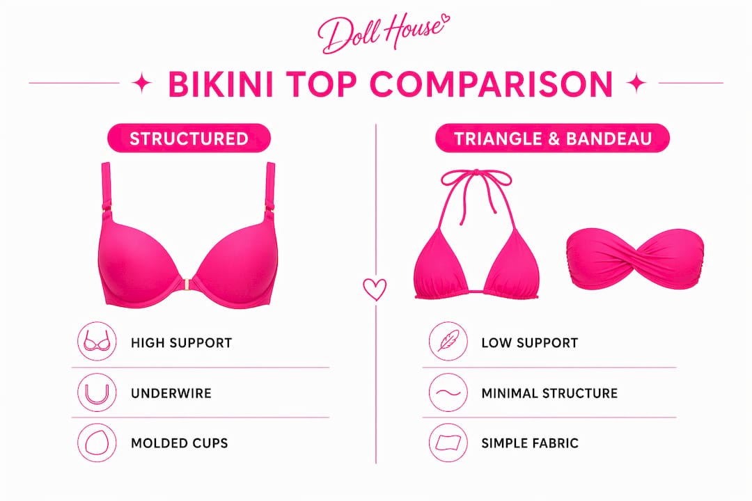 Infographic comparing bikini top styles and support