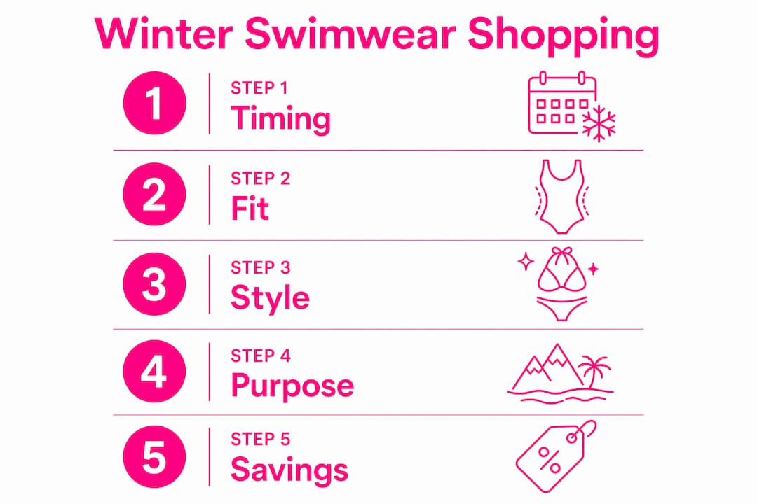 Infographic guide on winter swimwear shopping steps