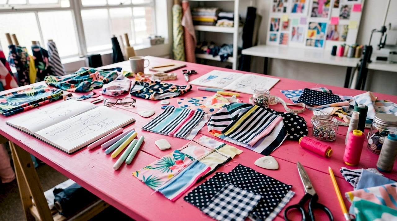 Close-up of swimwear fabrics and stitching details