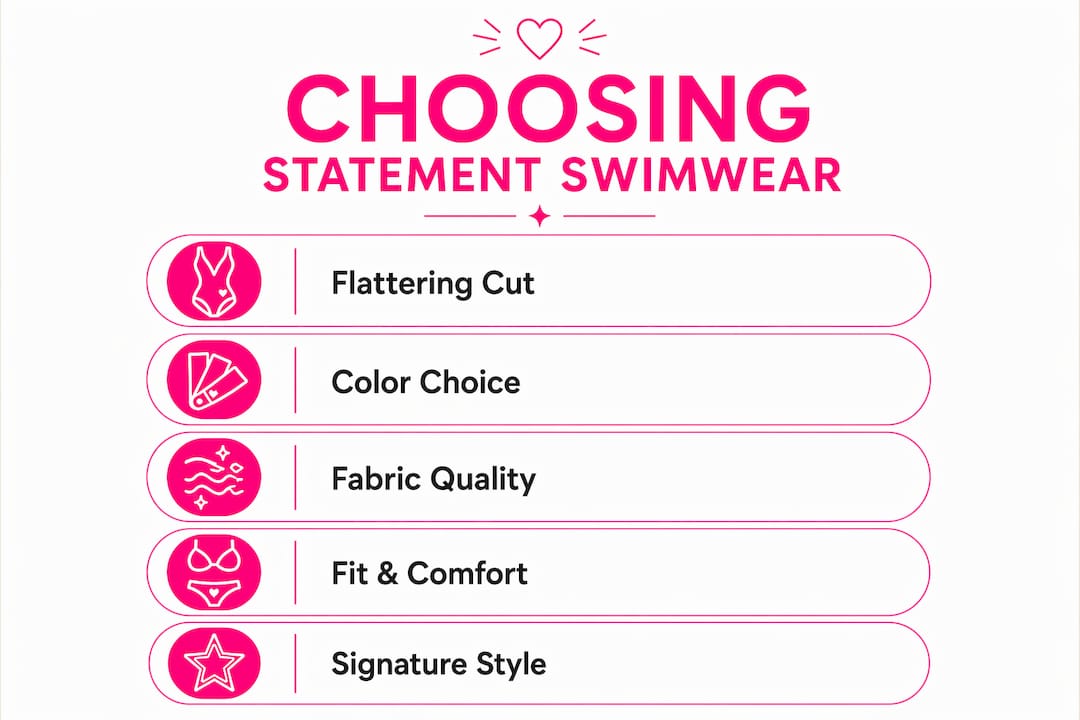 Infographic detailing key swimwear selection steps