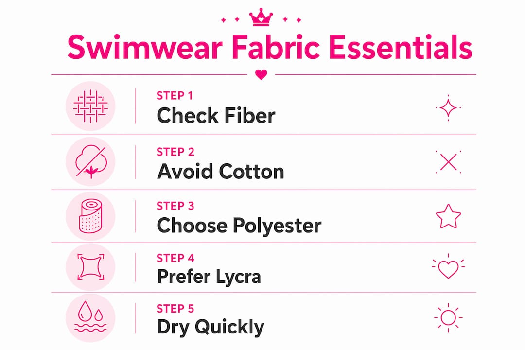Infographic detailing swimwear fabric selection steps