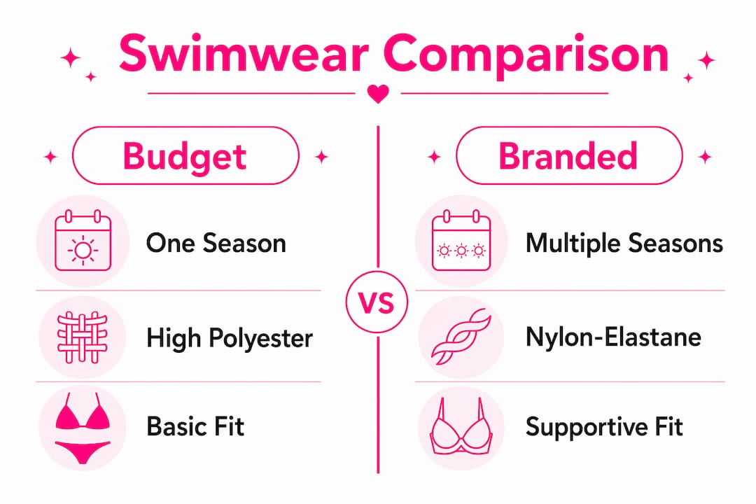 Infographic comparing budget and branded swimwear features