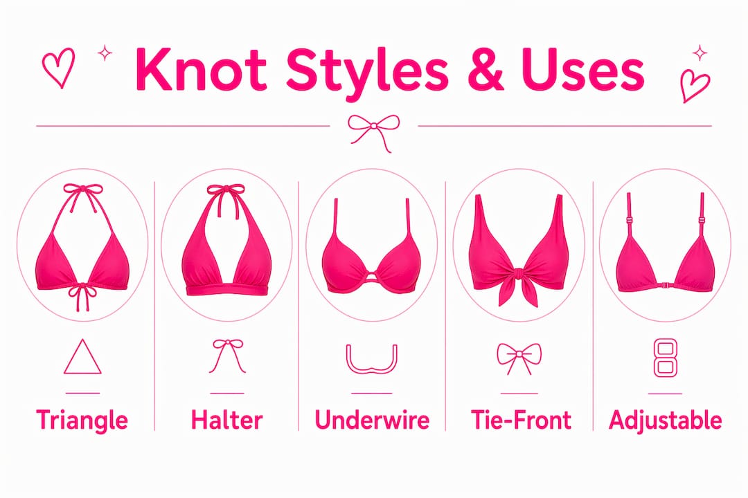 Infographic showing main types of knotted bikini tops