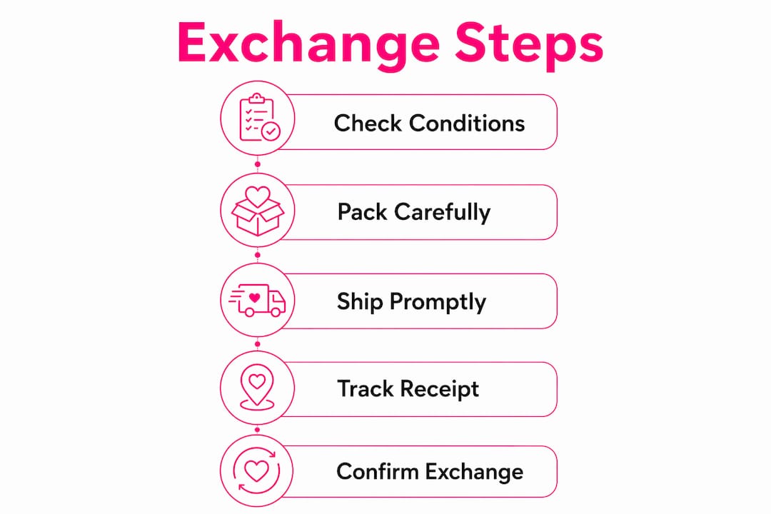 Infographic illustrating swimwear exchange steps