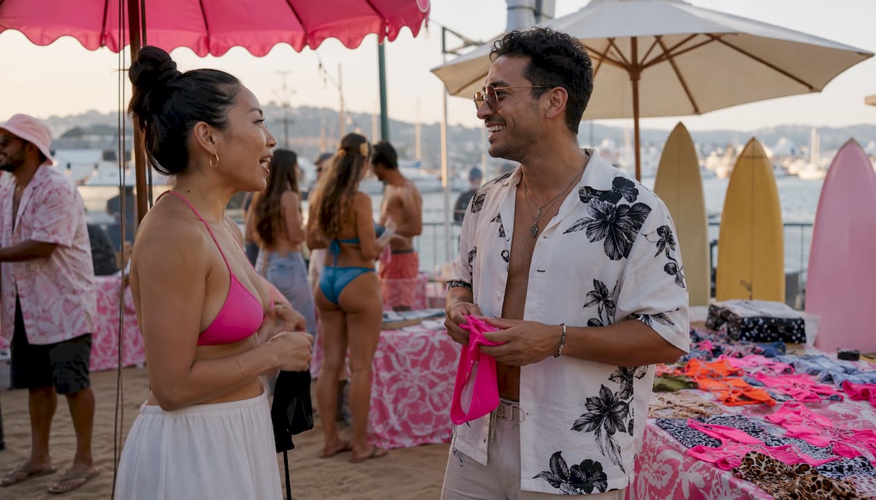 Community event showcasing swimwear brands outdoors