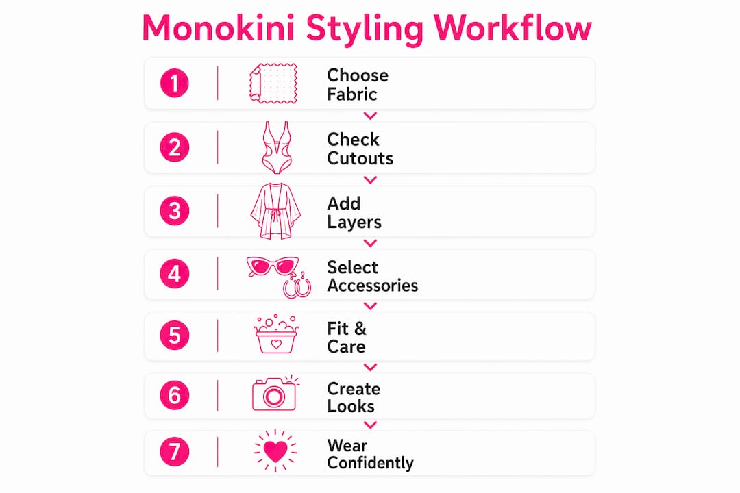 Infographic showing monokini styling workflow steps