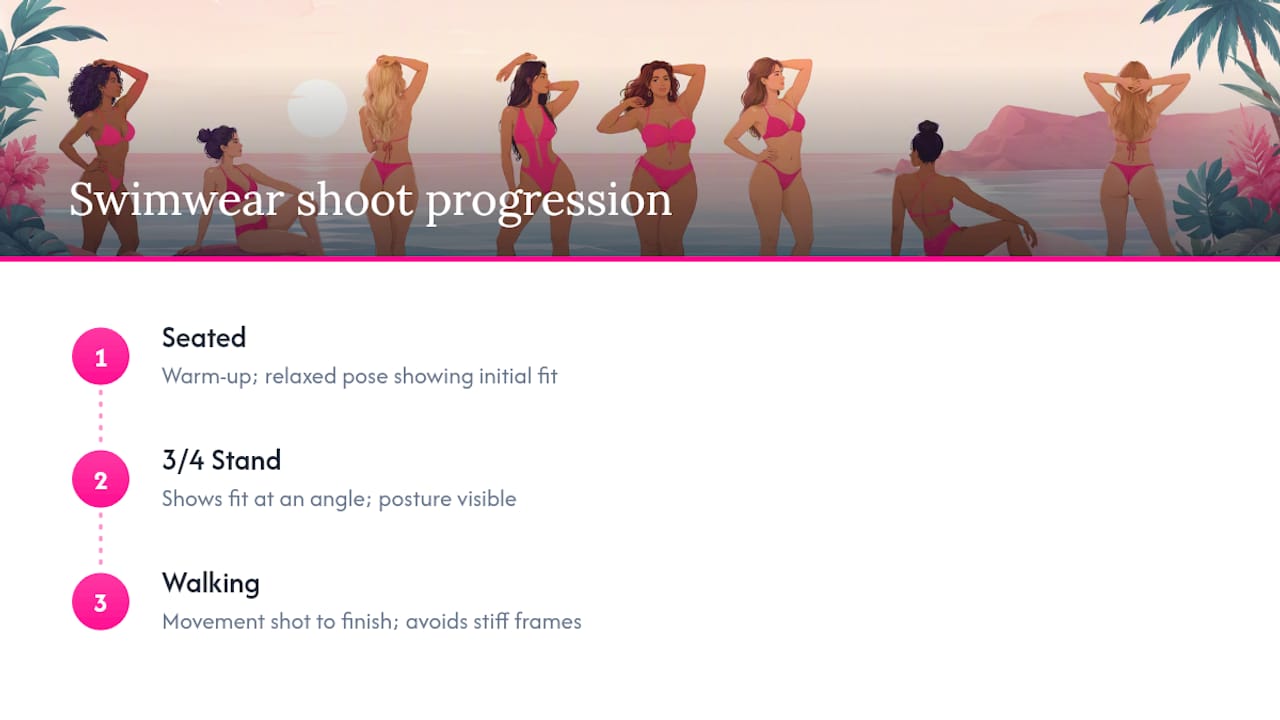 Diagram of swimwear photo shoot sequence steps