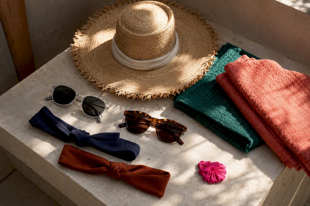 Beach accessories grouped by undertone colors