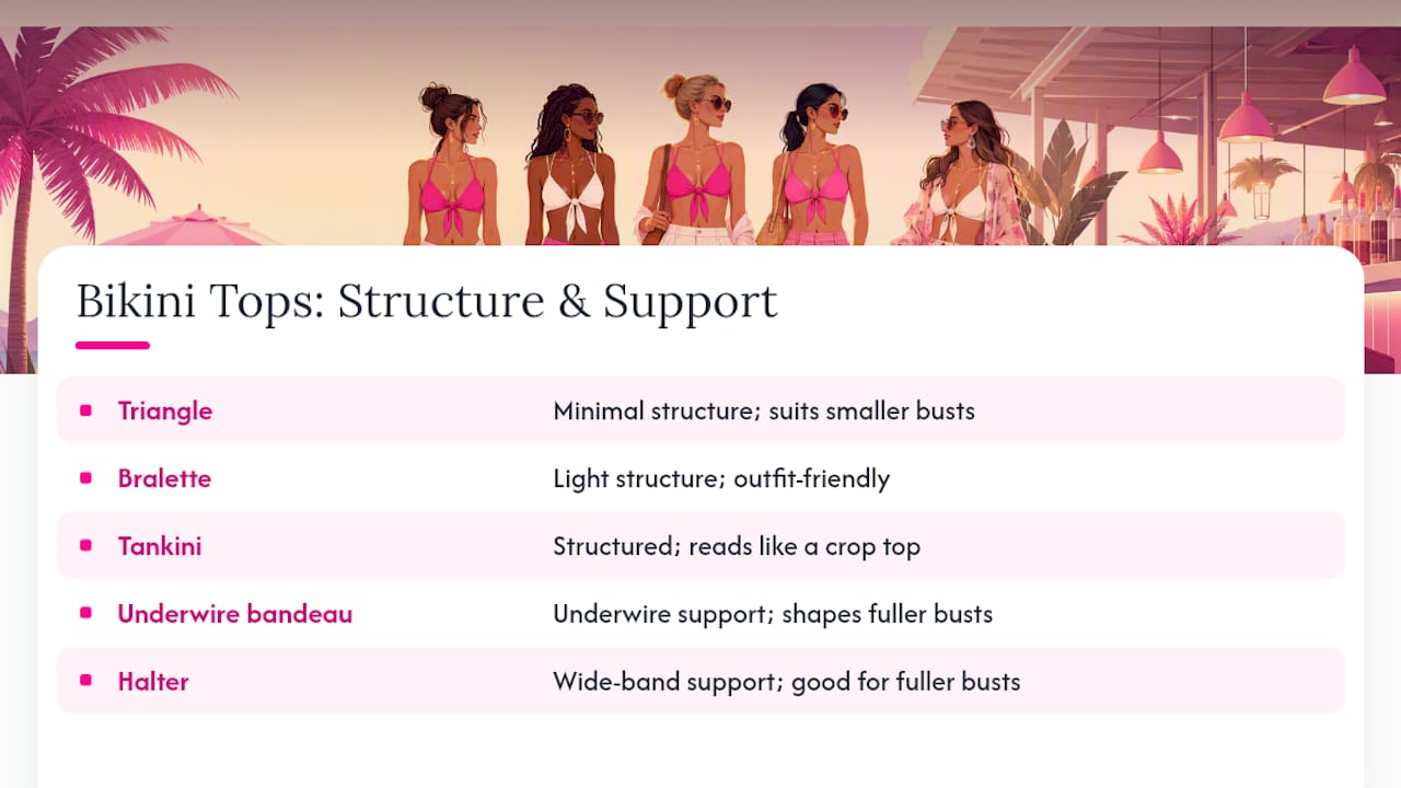 Comparison of bikini top styles and support