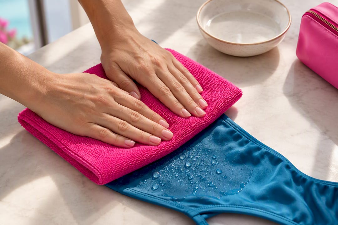 Microfiber cloth pressed over wet swimwear fabric