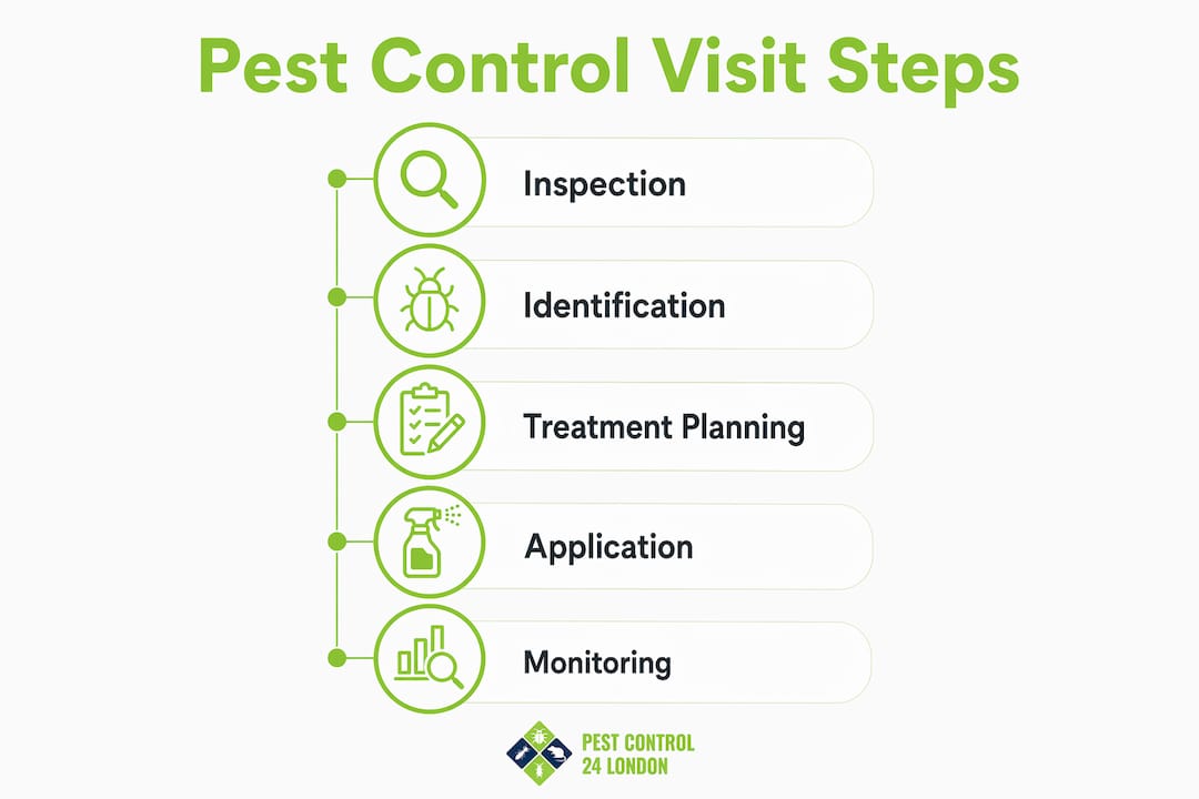 Infographic showing pest control visit step sequence