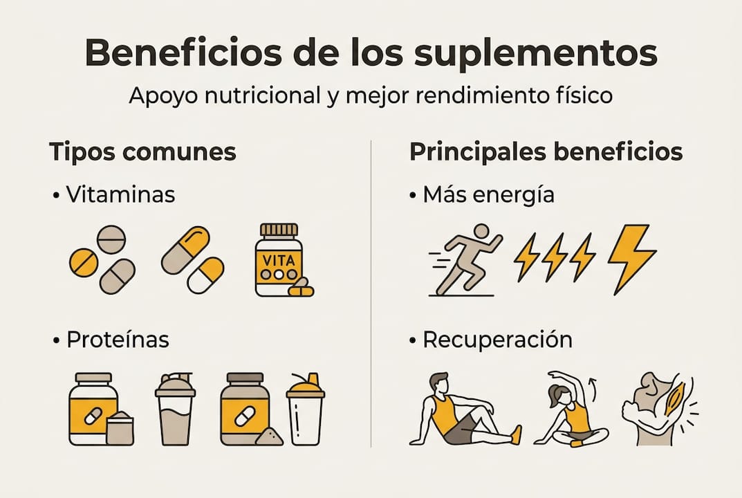 Infografía clara sobre los suplementos y sus beneficios