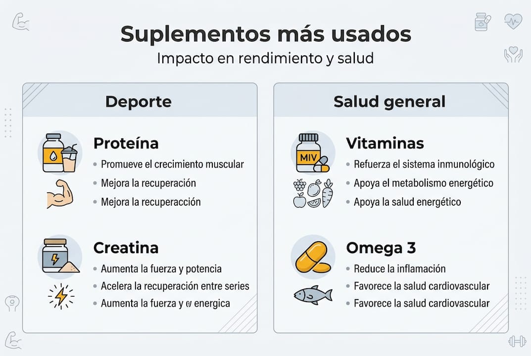 Guía visual sobre los diferentes suplementos y cómo pueden ayudarte a mejorar tu bienestar