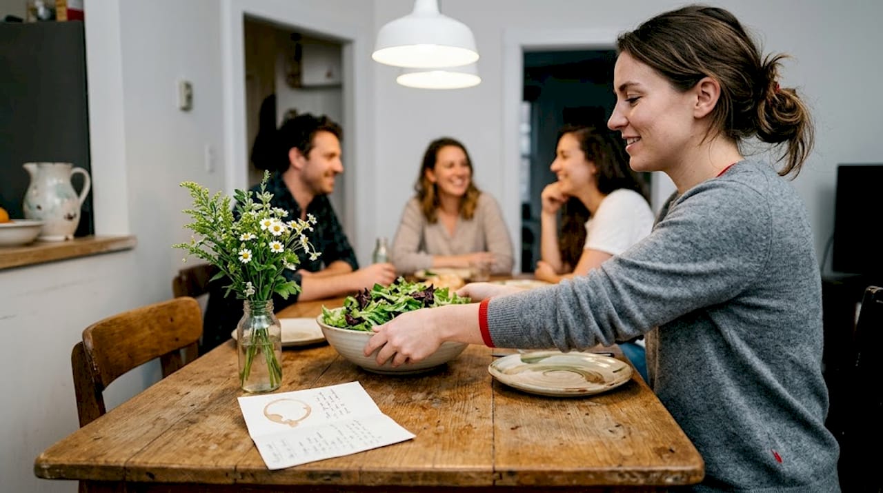 Host preparing table for dinner party