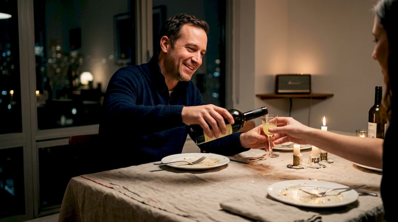 Host pouring limoncello after Italian dinner