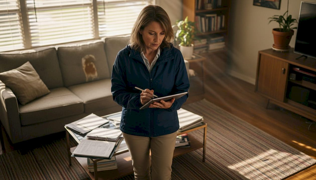 Appraiser documenting home interior inspection