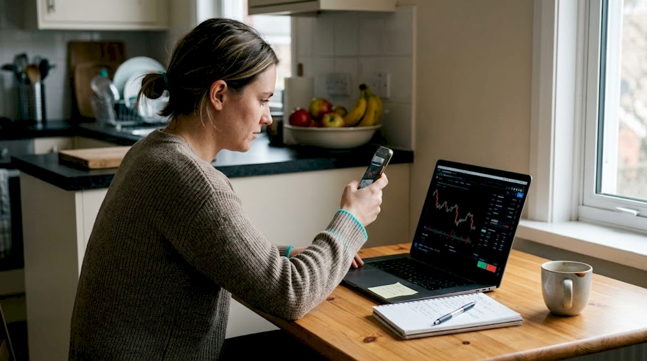 Trader photographing prop firm dashboard screen