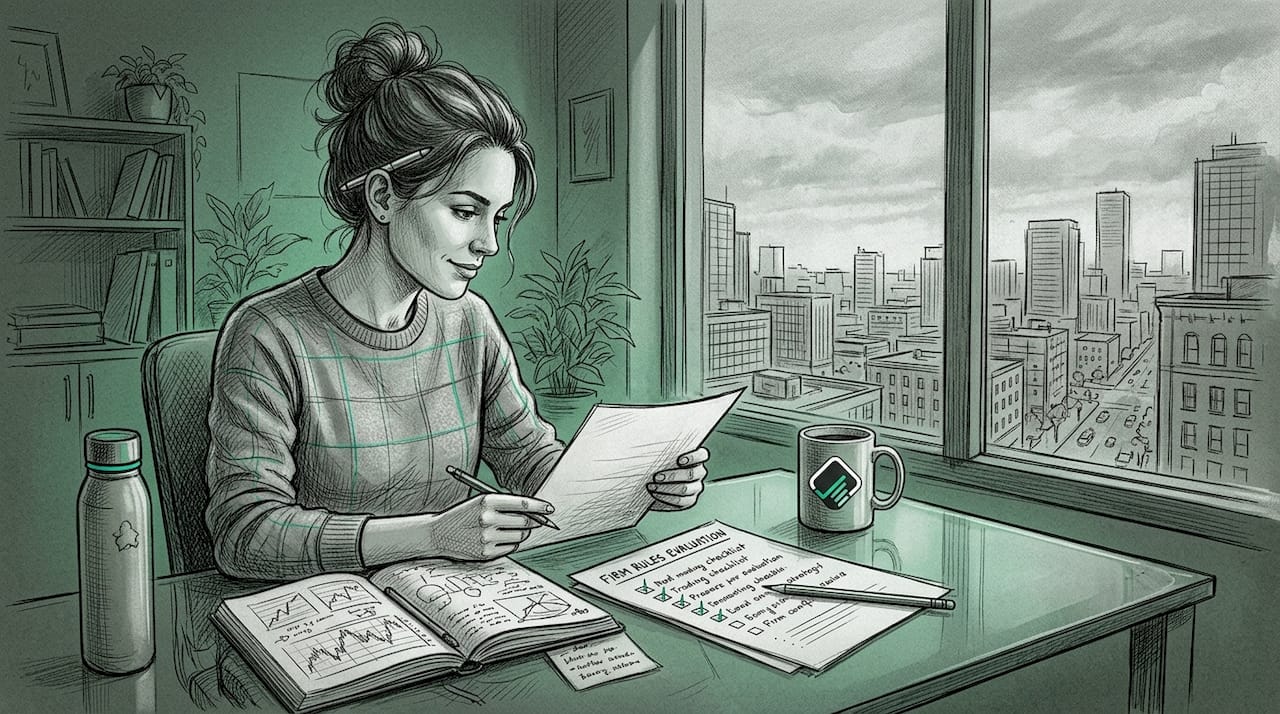 Trader reviewing handwritten trading strategy checklist