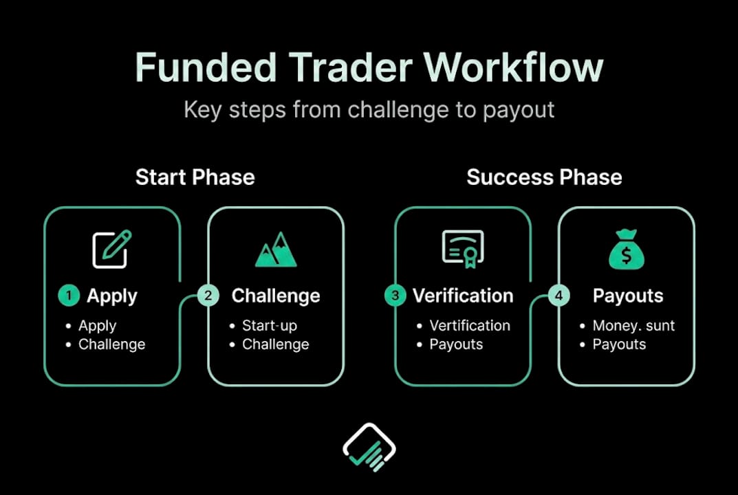 Infographic showing funded trader workflow steps