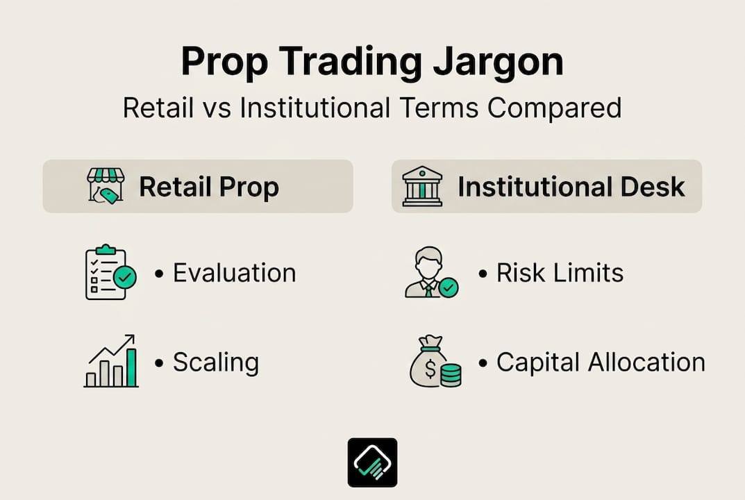 Infographic comparing retail vs institutional prop terms