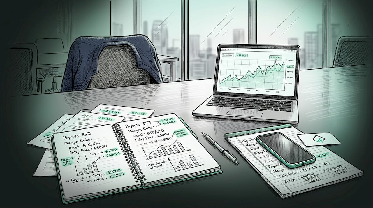 Trader comparing payout rates and notes
