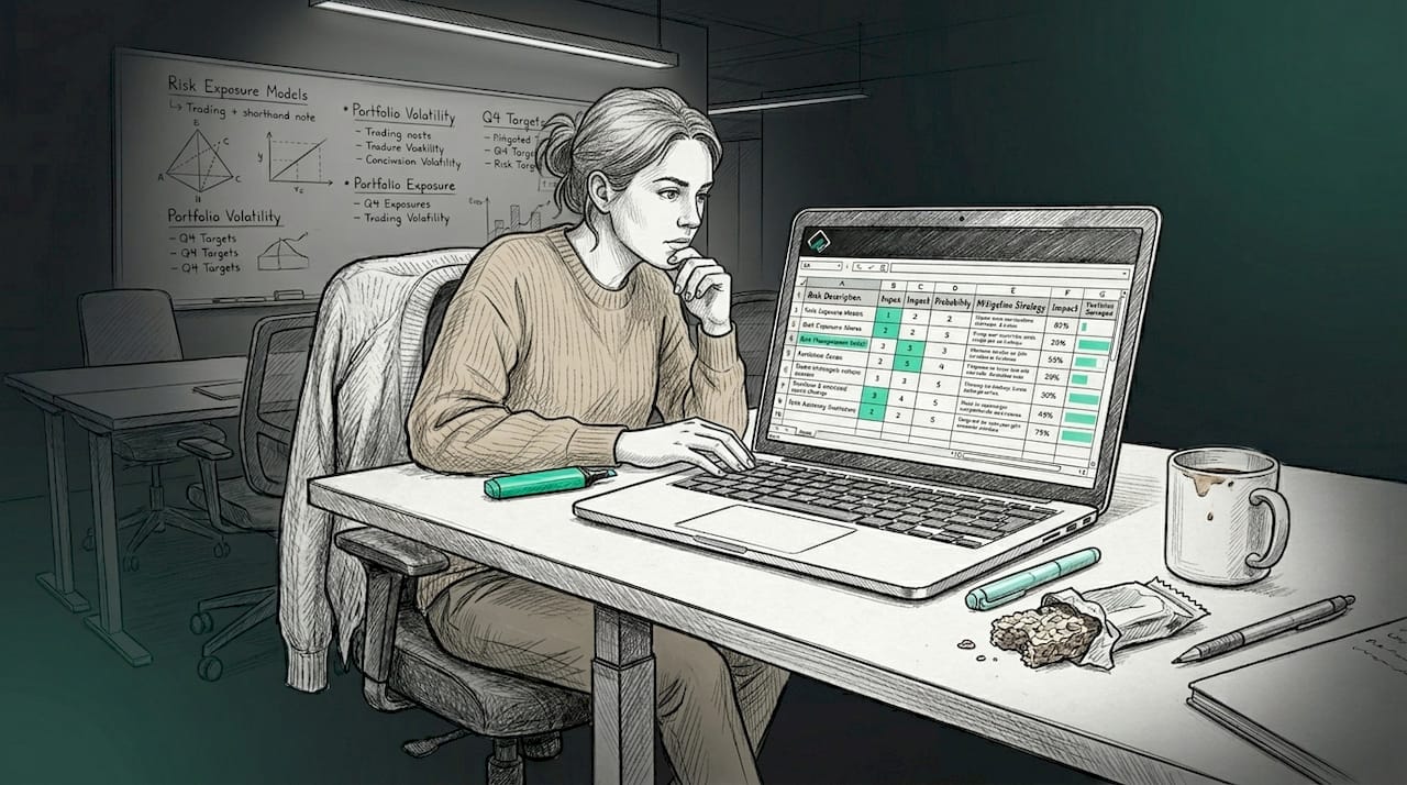 Trader reviewing risk management spreadsheet