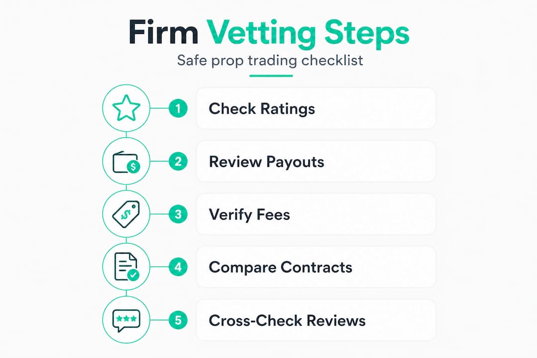 Infographic showing steps to vet prop firms