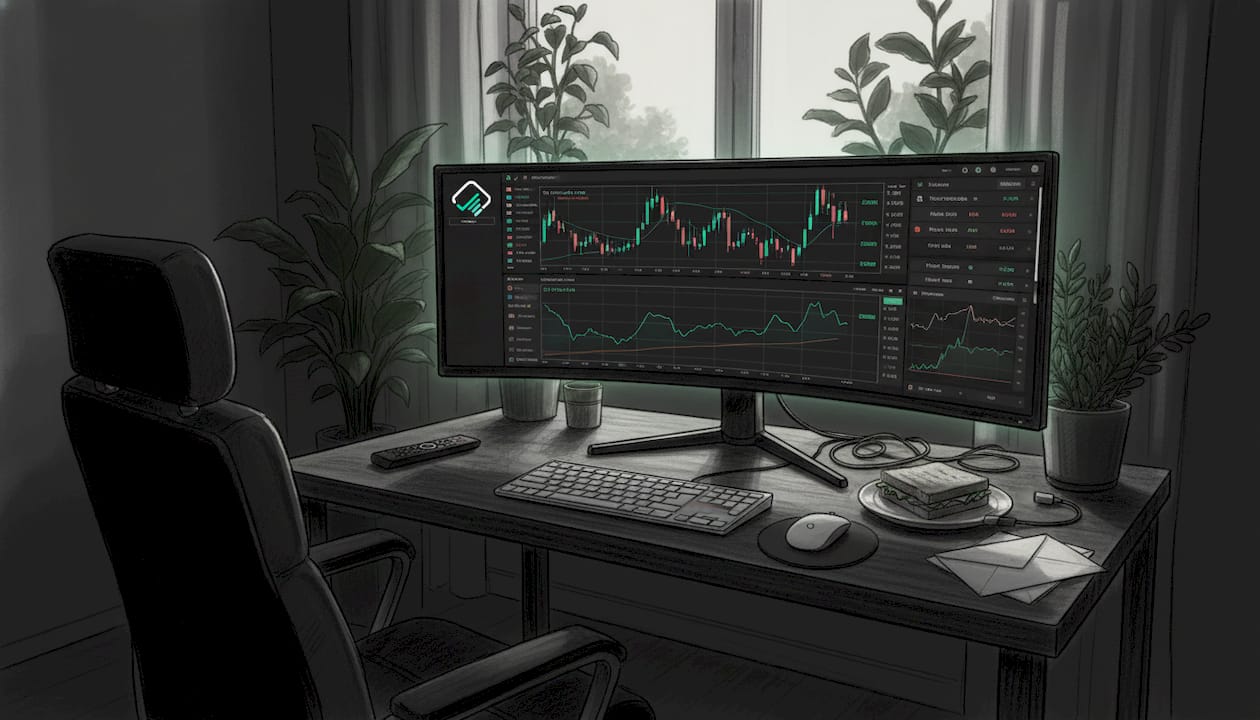 Woman live trading at everyday home desk