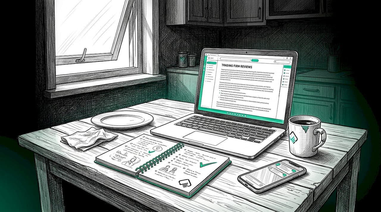 Trader takes notes on reviews at kitchen table