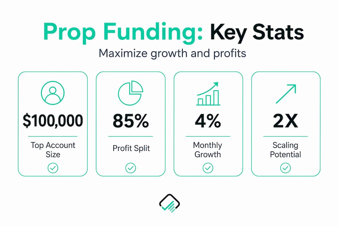 Infographic showing key stats for prop trading accounts