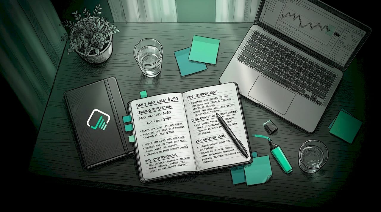 Trader logging daily risk limits in journal