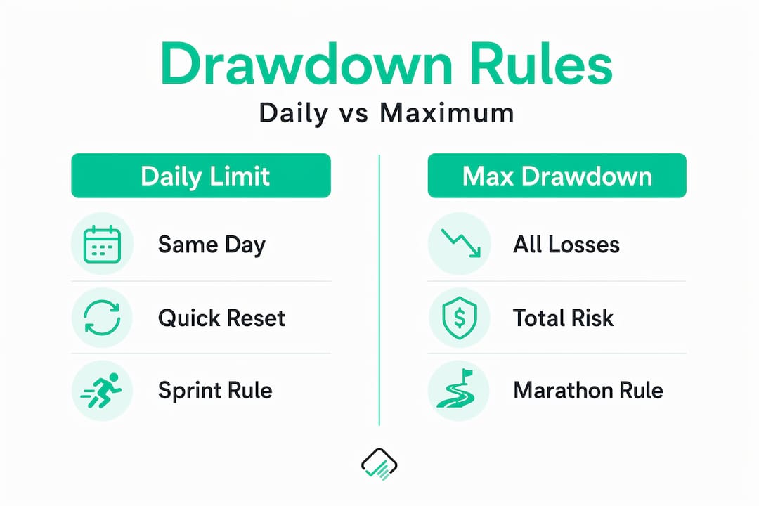 Infographic comparing daily and max drawdown rules