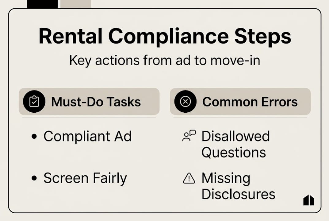 Infographic of rental compliance steps and common errors