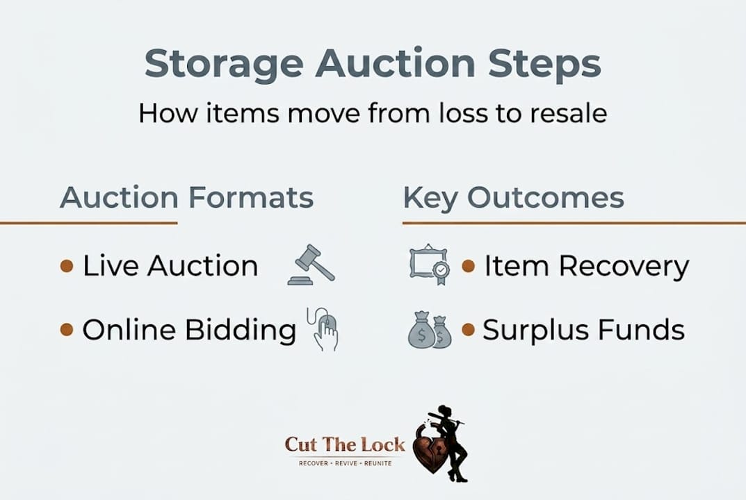 Infographic showing storage auction stages and outcomes