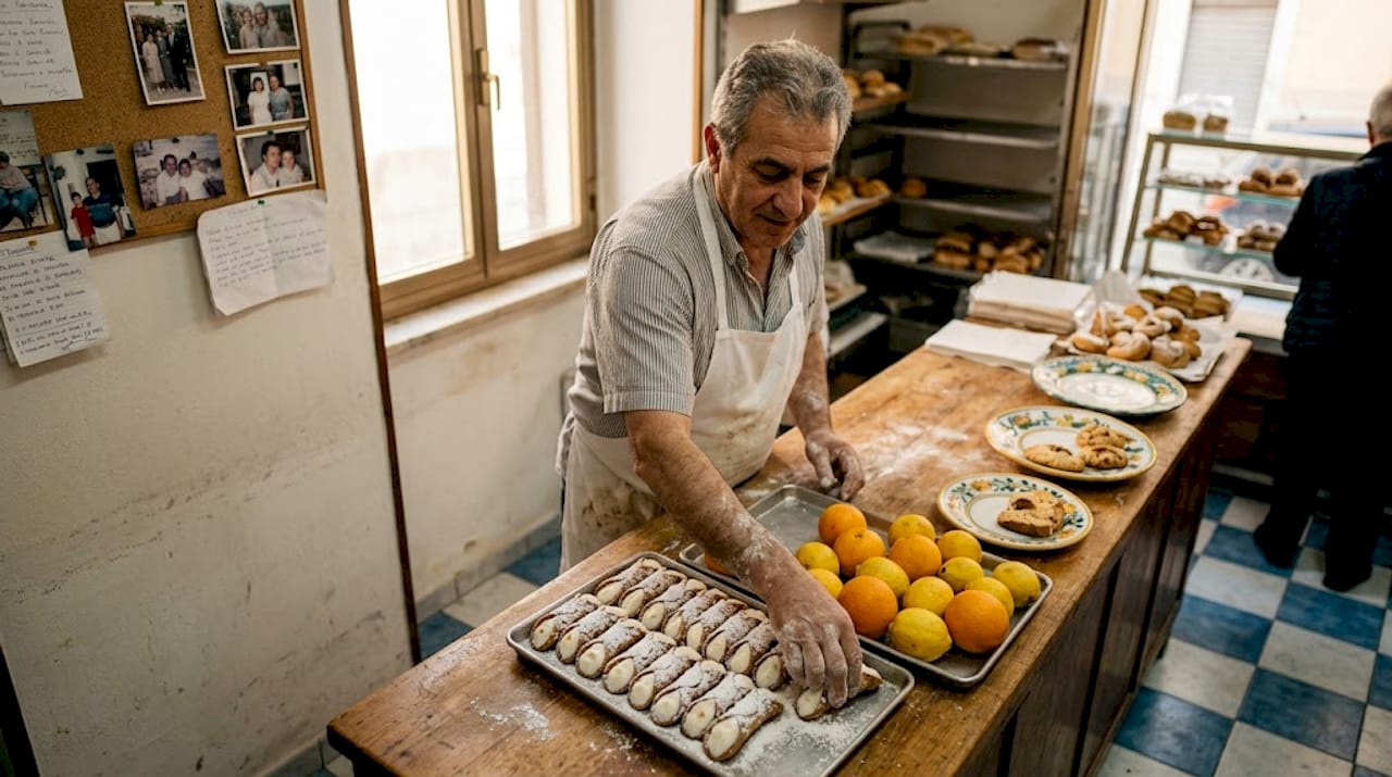 Baker preparing authentic Sicilian wedding treats