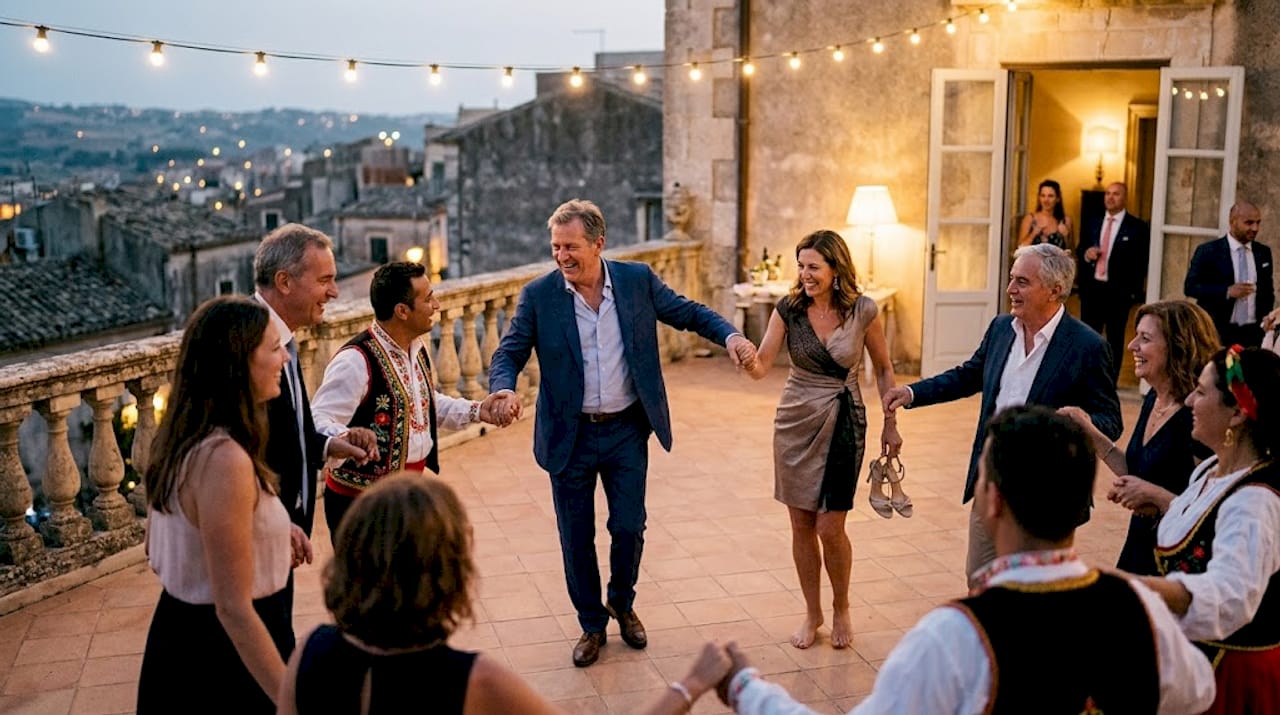Wedding guests joining Sicilian dance circle