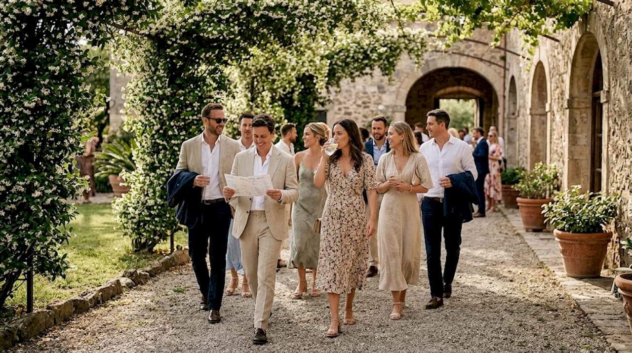 Wedding guests enjoy Sicilian garden stroll