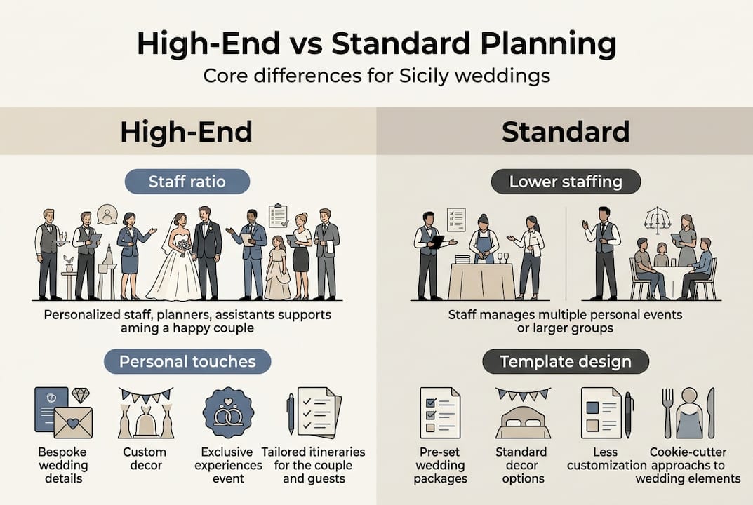 Infographic showing high-end vs standard planning