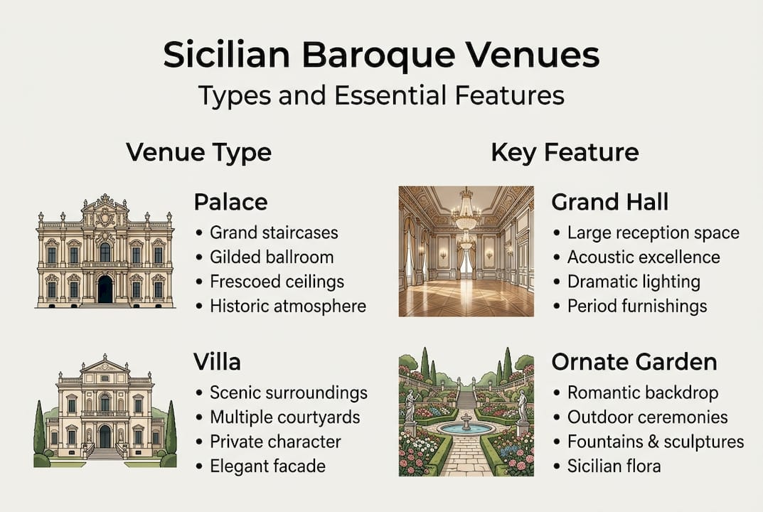 Infographic comparing Sicilian Baroque wedding venues