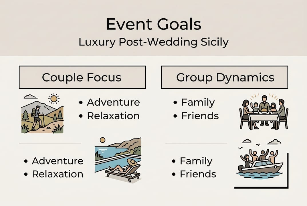Infographic showing luxury event goals Sicily