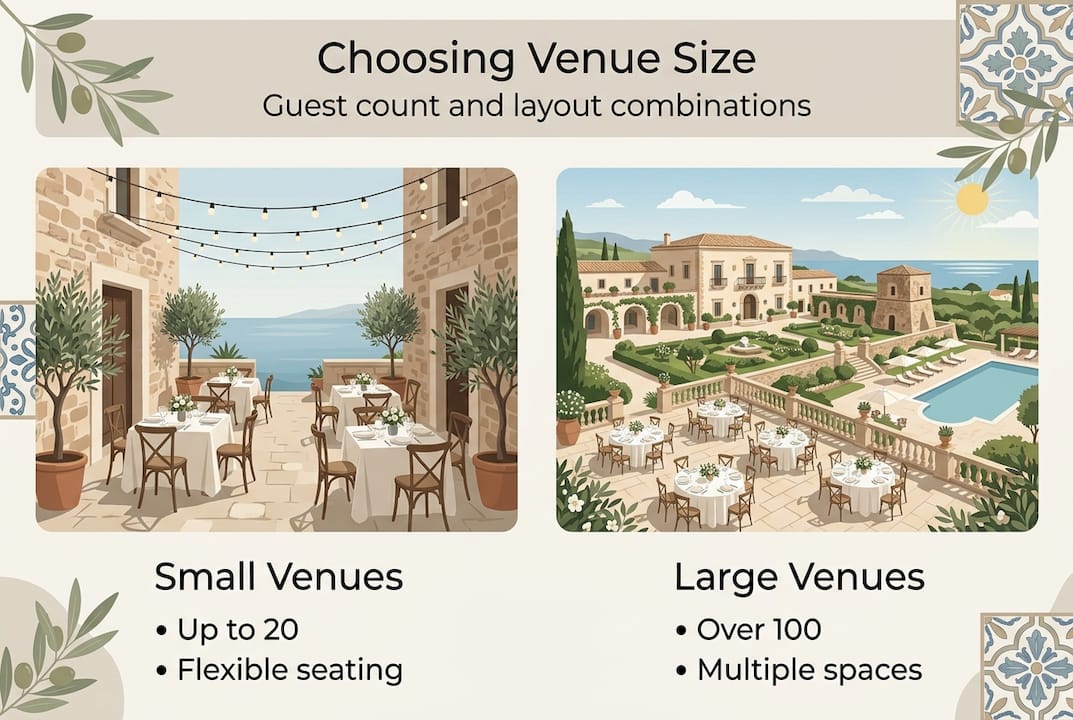 Infographic about Sicilian venue size and layout options