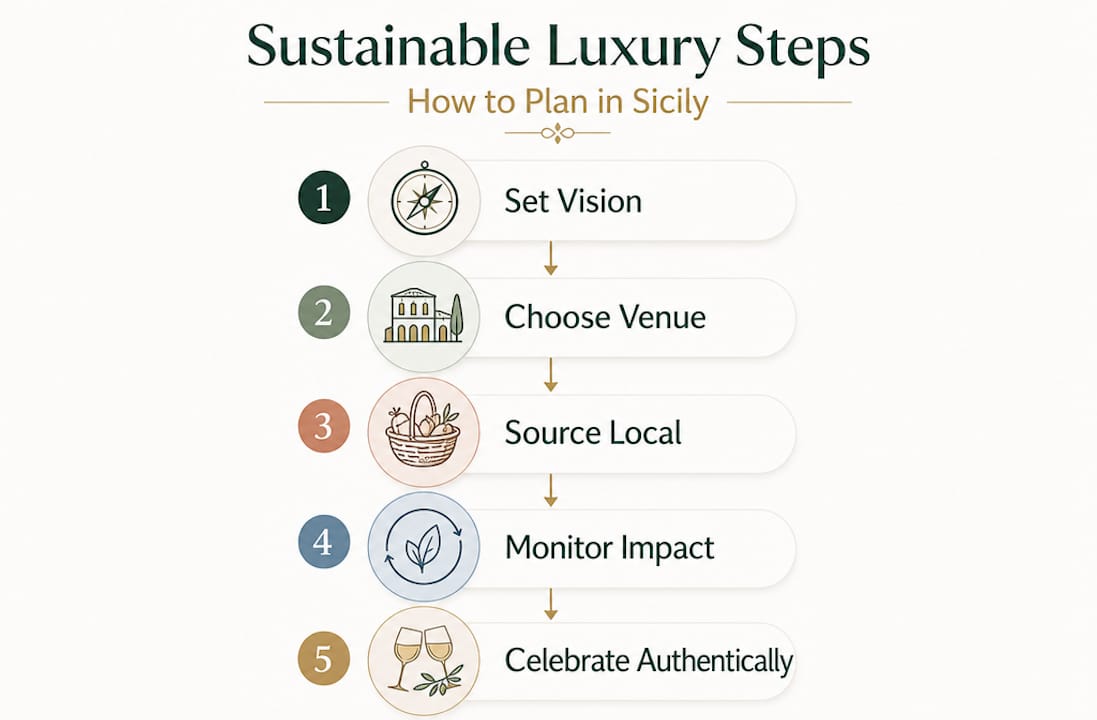 Infographic showing sustainable luxury wedding planning steps